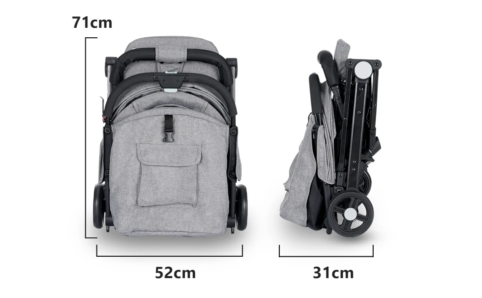 Travel Pram, Lightweight Baby Stroller, Compact Pushchair for Airplane, One Hand Foldable, Buggy with 5-Point Harness