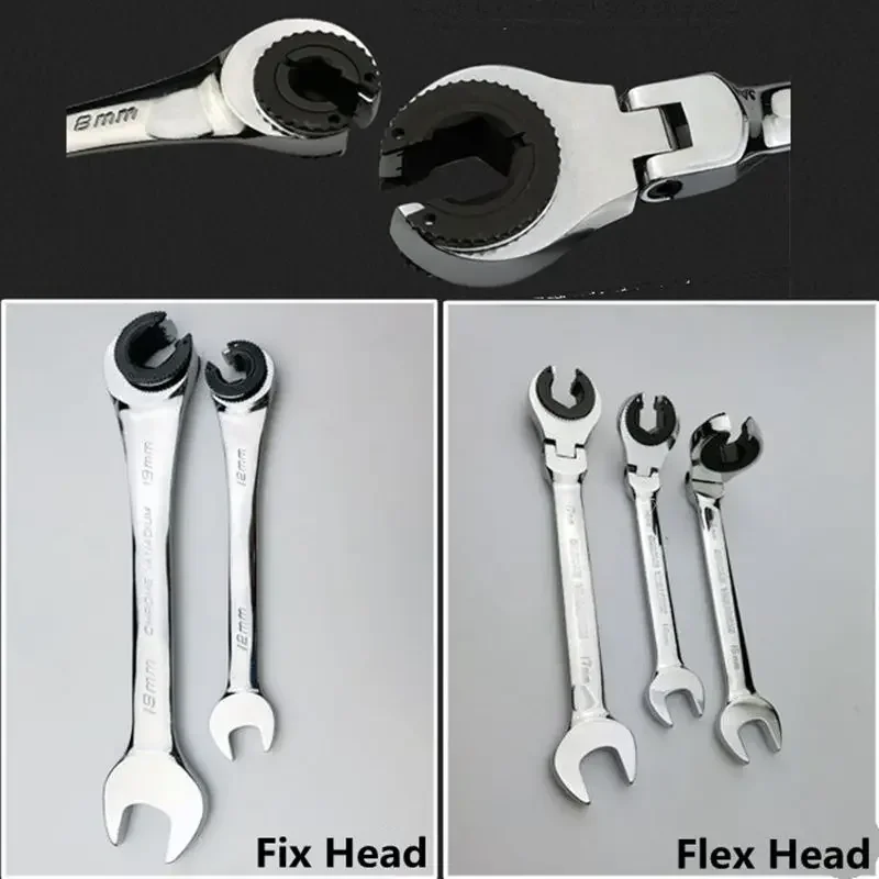 72 Teeth Tubing Ratchet Wrench 8-19mm with Open Flex-head Oil Spanners Fix Head Ratchet Wrench Hand Tools