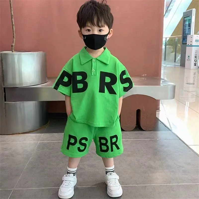 

Boys' Summer Set 2025 New Thin Style Children's Stylish Letter Short Sleeve T-shirt Shorts Two Piece Set