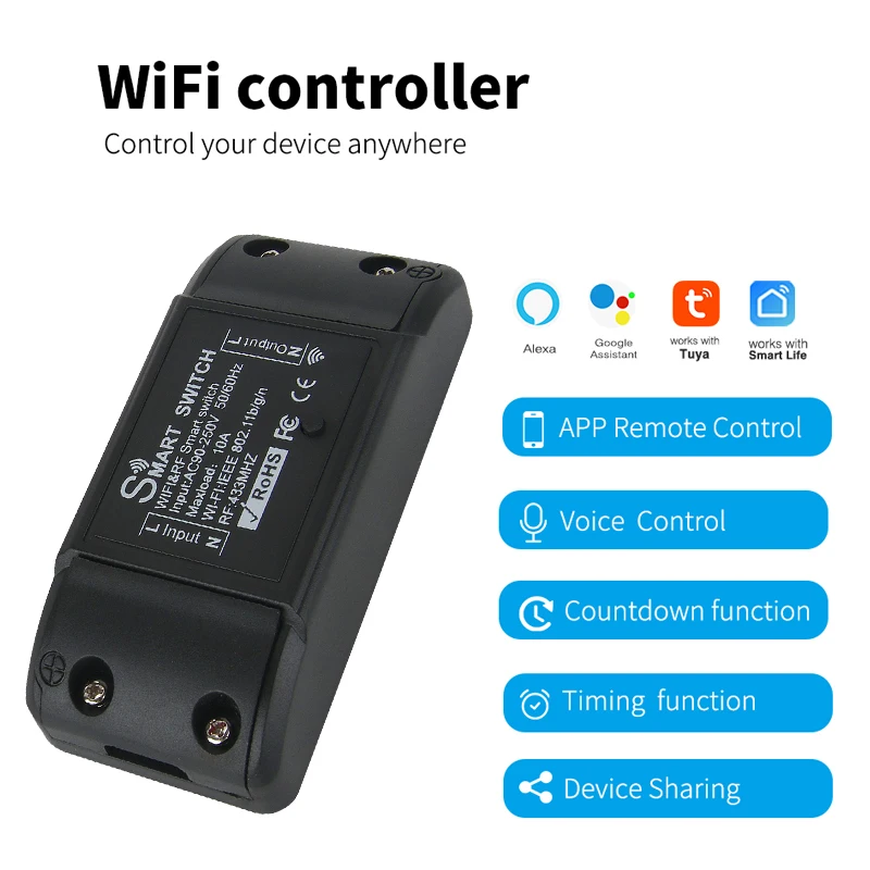 Tuya WiFi Smart Switch APP Wireless Controller Universal Breaker Timer Smart Life Work with LED Light Switch Alexa Accessories