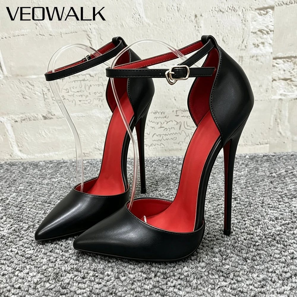 

Customize 14/16CM Ultra High Heels Women's Pointed Toe Stiletto Heels Black Matte Ankle Buckle Strap Pumps Pole Dance Show Shoes