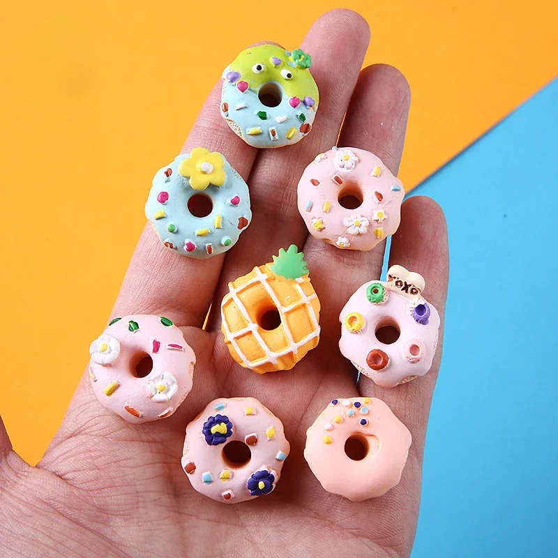 10pcs Resin Kawaii Fake Donuts Scrapbooking Planar Flatback Cabochon Mini Figurine Crafts Supplies Embellishments Diy Decoration