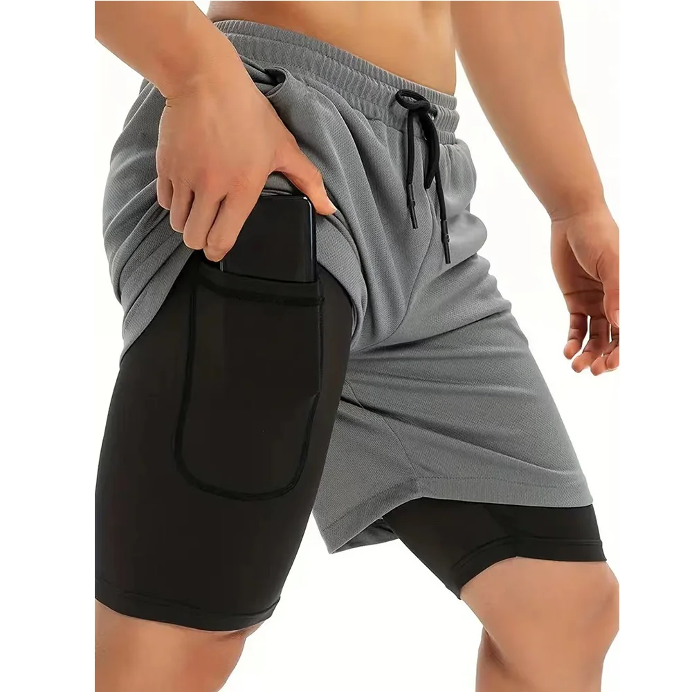 Short de course 2 en 1 pour hommes, double couche, été, séchage rapide, Fitness, Sport, entraînement, musculation, pantalons courts