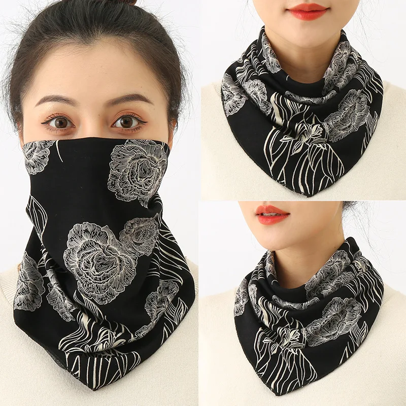 Women Fashion Protect Cervical Spine Button Bib Floral Print Triangle Headkerchief Summer Lady Fake Collar Neck Guard Silk Scarf