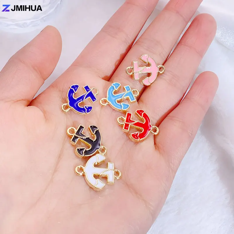 15pcs Enamel Heart Anchor Charm Connectors For DIY Making Bracelets Anklets Jewelry Findings Accessories