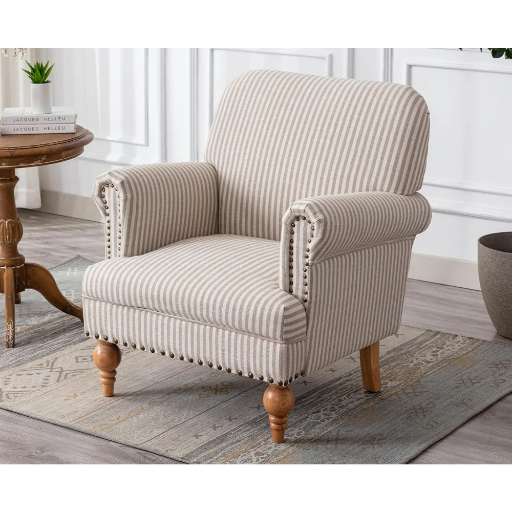 Living Room Chair with Nail Head Arm Wood Legs Upholstered Seat, Living Room Chair