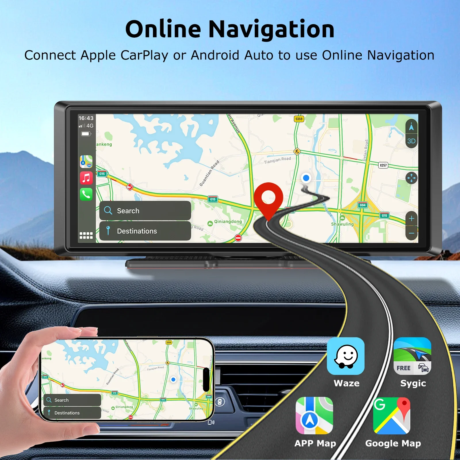 8.1" Portable CarPlay Wireless Android Auto Universal Car Stereo Radio MP5 Player FM BT Touch Screen With Camera For Cars Trucks