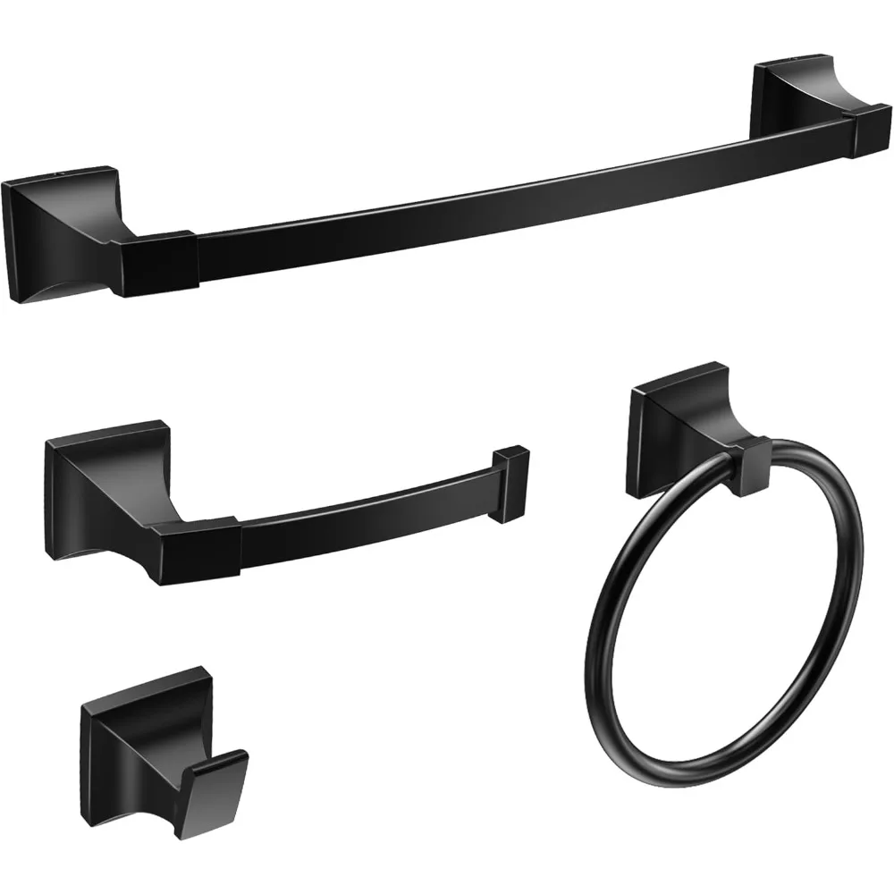 

4 Piece Bathroom Hardware Set, Matte Black Bathroom Towel Bar Set, Bathroom Accessories Set includes 24 Inch Towel Bar