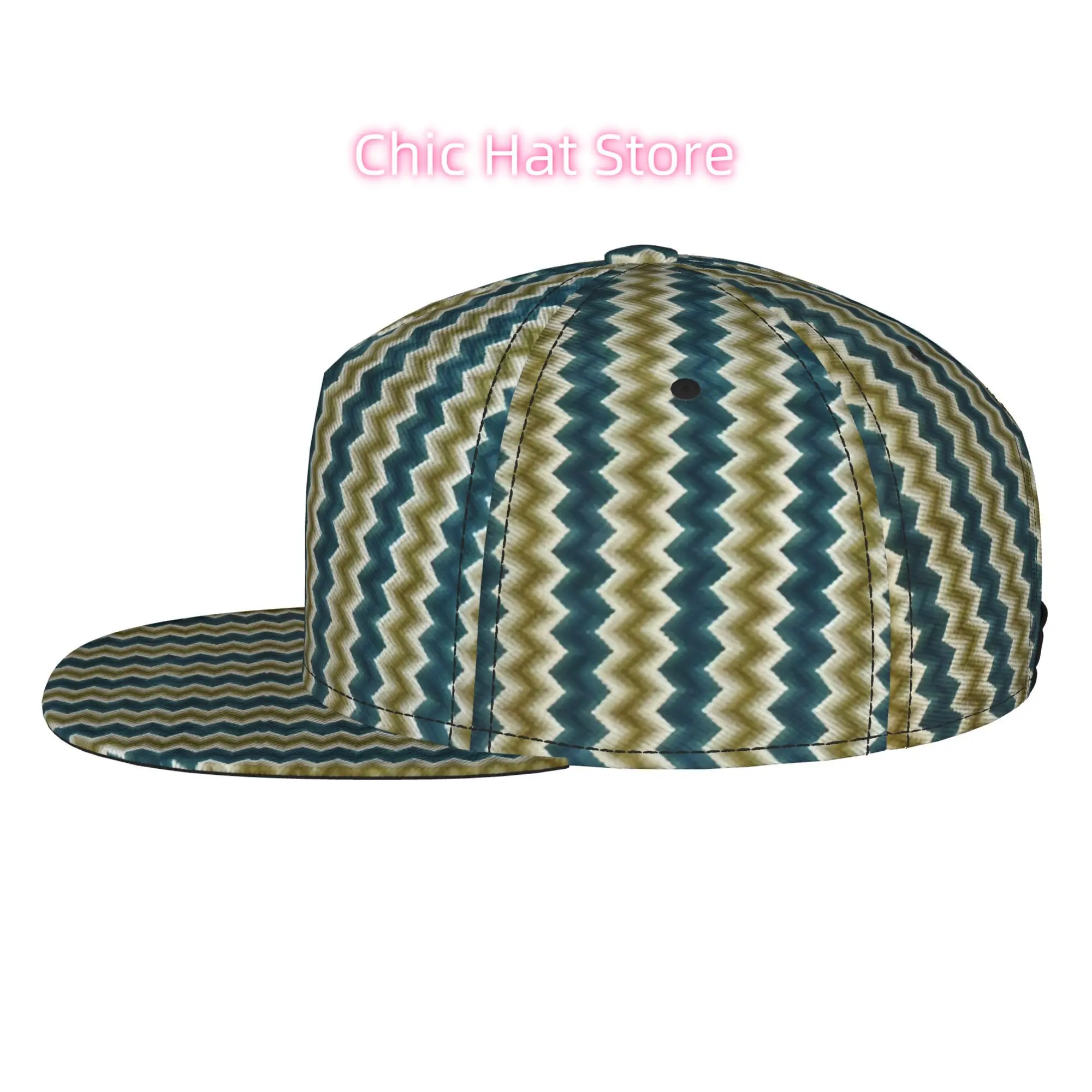 1pc Teal And Beige Chevron Pattern Fully Printed Hip-Hop Cap, Stylish Flat-Brimmed Baseball Cap, Trucker Caps Baseball Caps Golf view 4