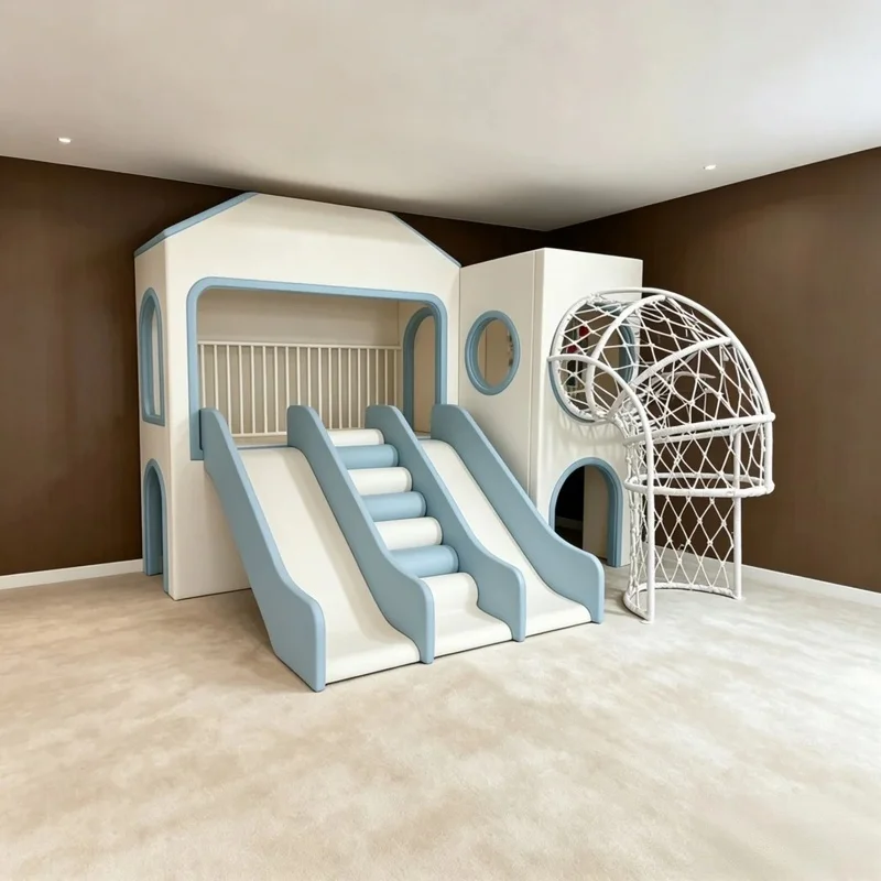 Custom Elegant Neutral Soft Play Set Toddler Sensory Indoor Playground with Slide and Net Climber Soft Equipment for Party Cafe