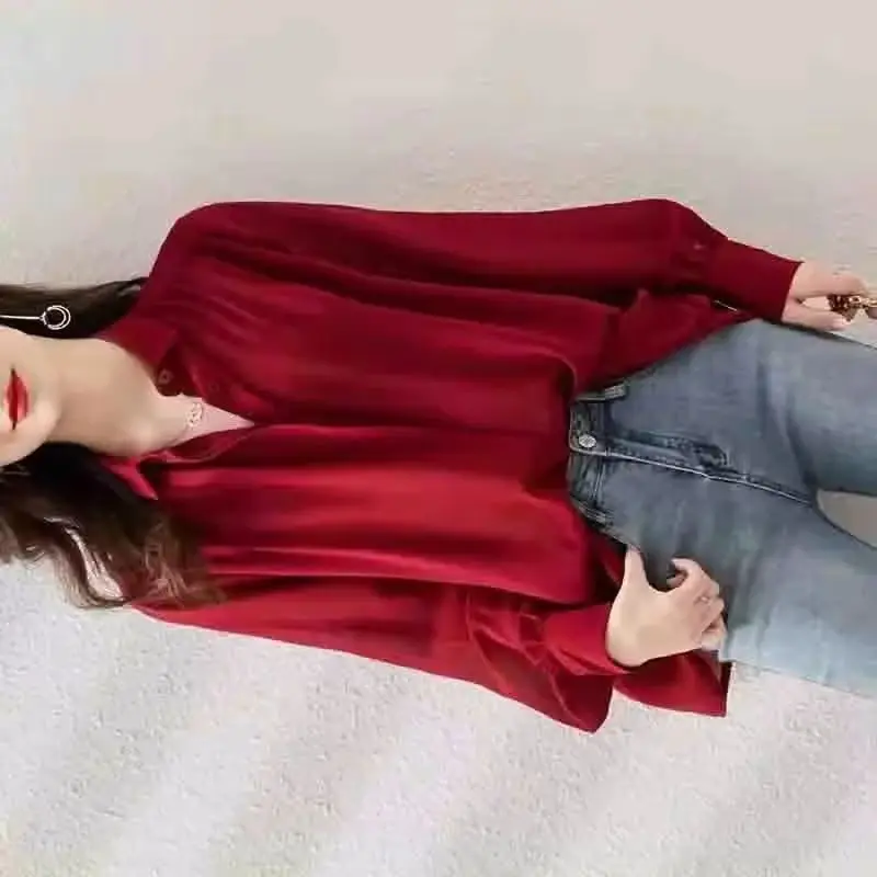 

Spring Summer New Women Versatile Solid Color Chiffon Cardigan Blouse 2026 Female Fashion Chiffon Lantern Sleeve Shirt Coat