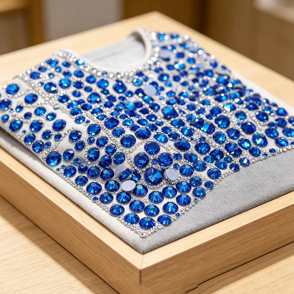 YANRUO 2088HF Metallic Blue Glass Rhinestones Hotfix Iron on Clothing Dress Embellishments