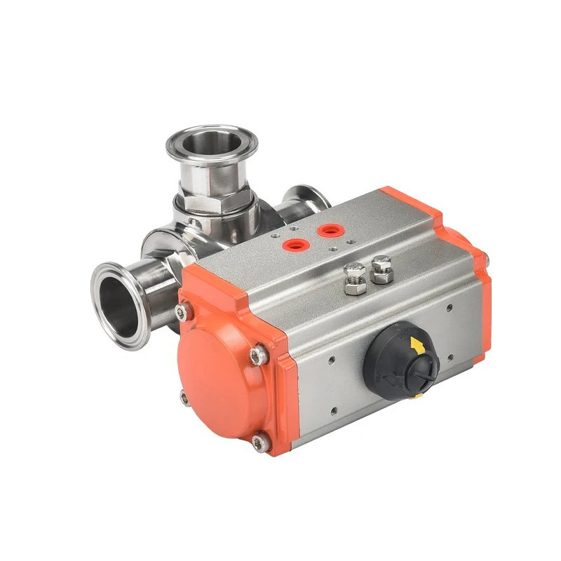 Sanitary Three-Way Ball Valve Stainless Steel Tri-Clamp Pneumatic for Industrial Applications