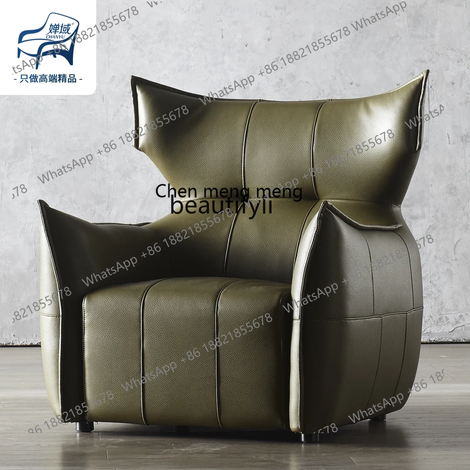 Italian light luxury cowhide single sofa living room balcony leisure chair designer lazy leather sofa