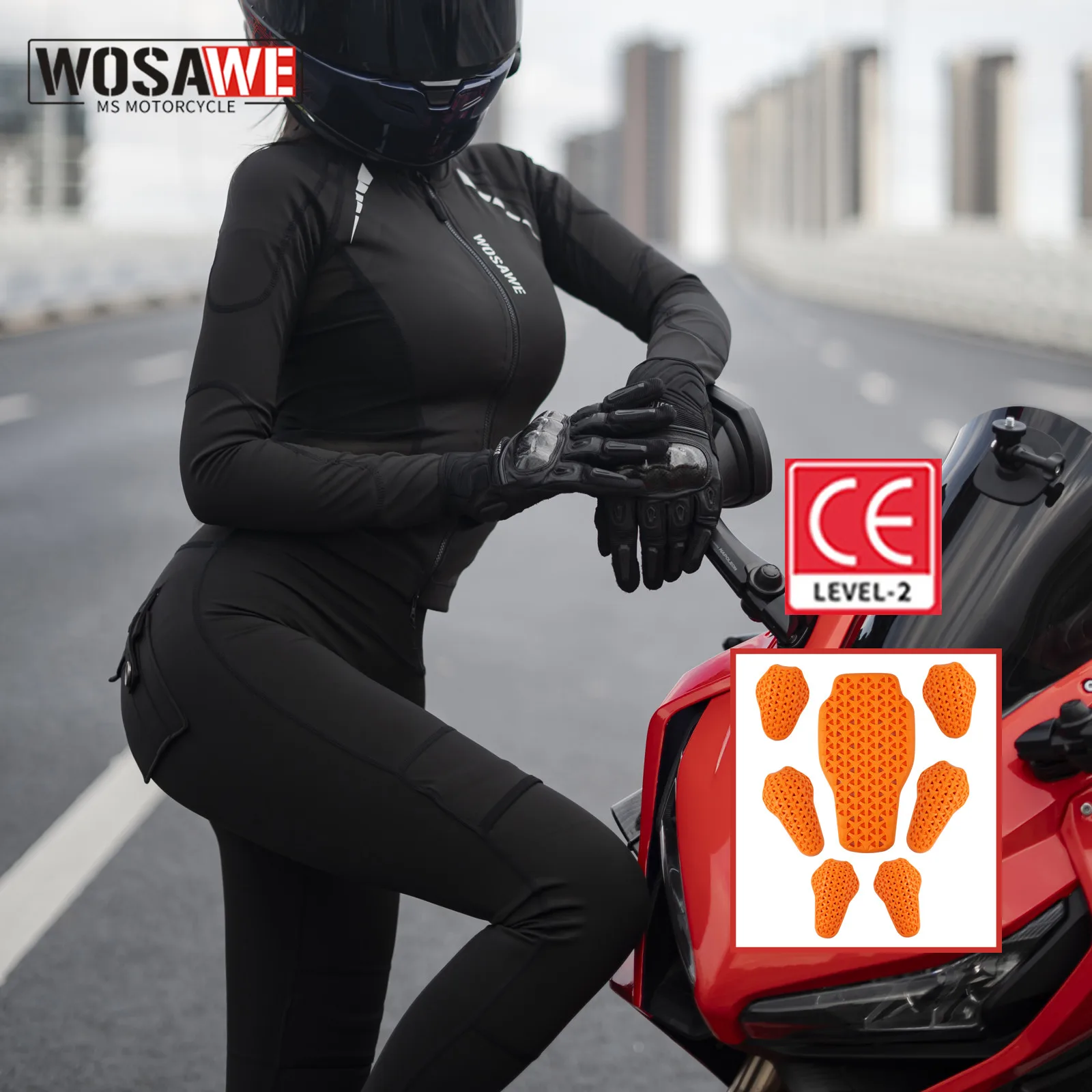 

WOSAWE Women Motorcycle Soft Armor Full Body Summer Motorbike Protective Jacket Motocross Racing Pants CE Approved