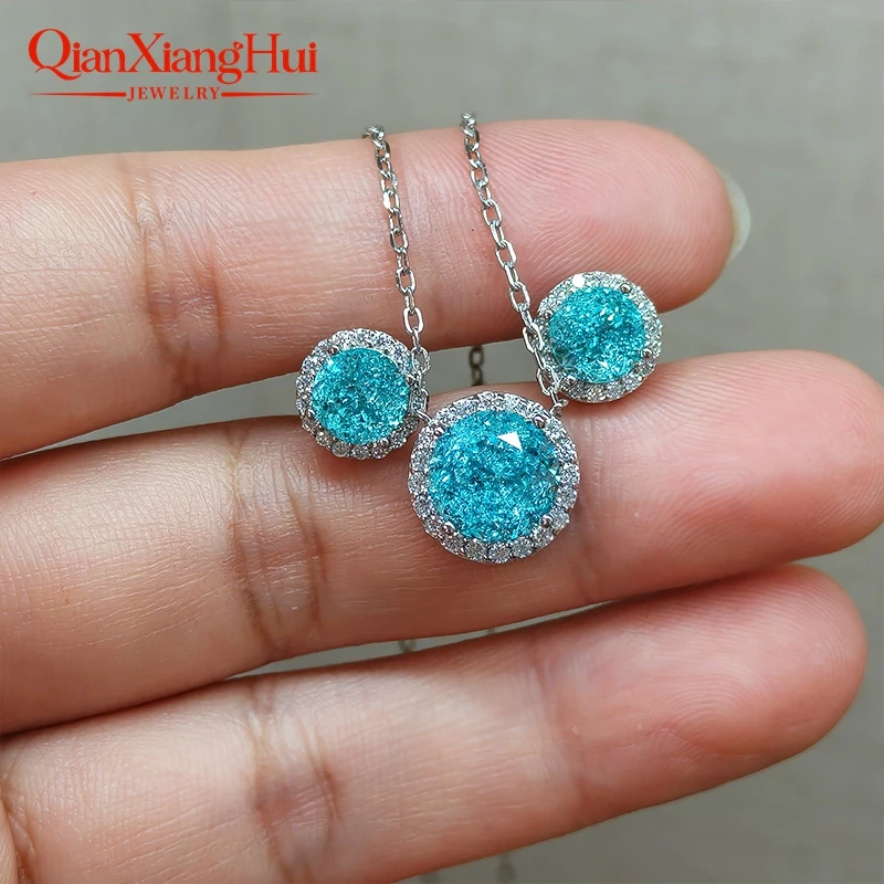 Luxury 925 Sterling Silver Necklace Paraiba YAG Gemstone with Moissanite Halo Pendant Neon Blue Paraiba Fine Jewelry for Women