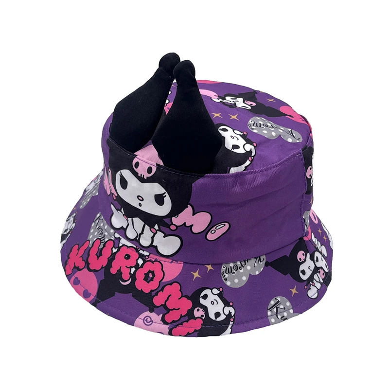 

Fashion Sanrio Kuromi Fisherman's Hat Cute Cartoon Outdoors Sun Protection Ultraviolet-proof Sun Hat Girl&Child Holiday Gifts