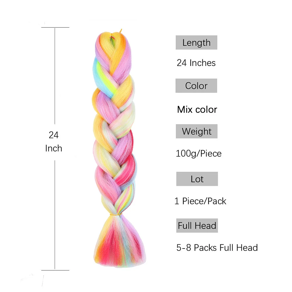 Jumbo Braiding Hair Rainbow Colors Extensions Fiber Mix Four Silky Colorful Twist Hair Extensions  Colored Synthetic Braids