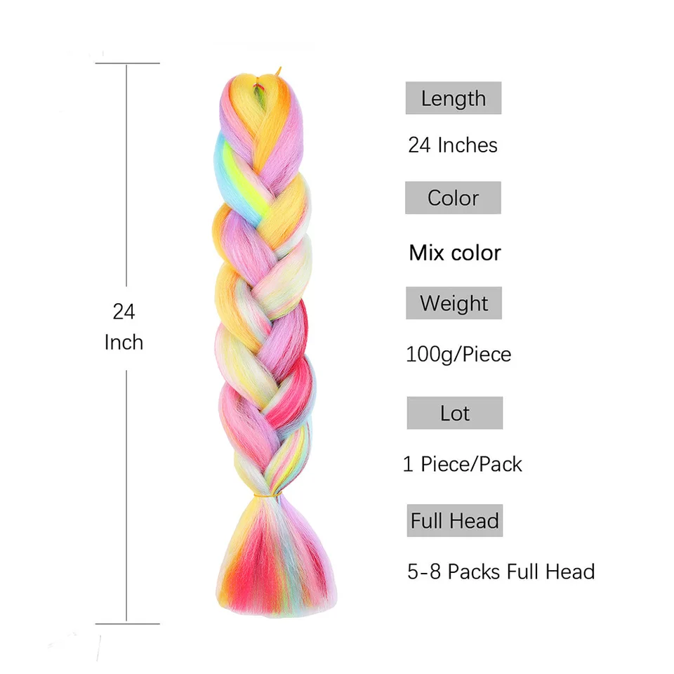 Cabello para trenzar jumbo en colores arcoíris, mezcla de fibra, giros coloridos sedosos, trenzas sintéticas de colores 2