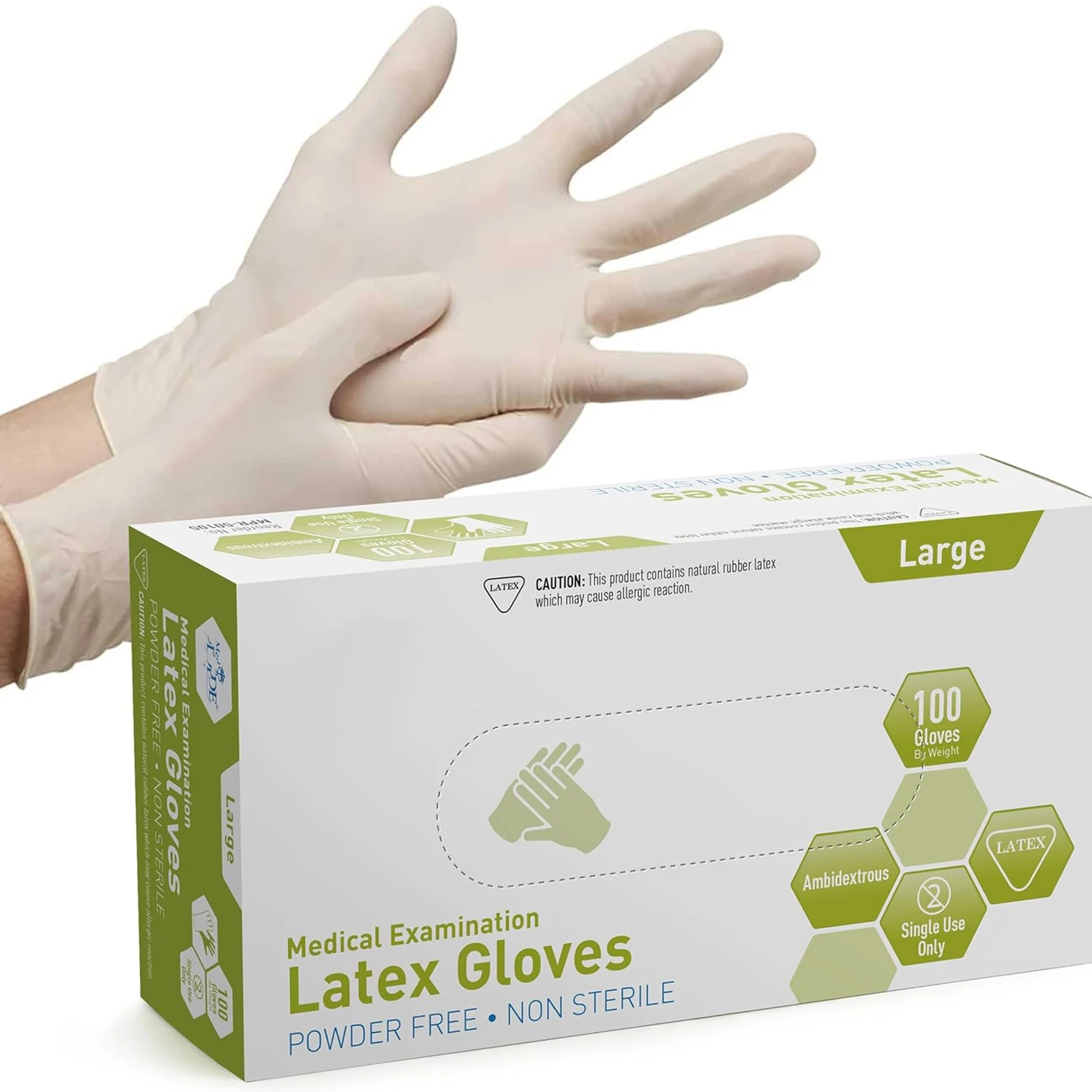 Latex Examination Gloves (Medium, 100-Count) Ultra-Strong 5 mil Thick, Disposable Powder-Free Gloves for Healthcare & Food Hand