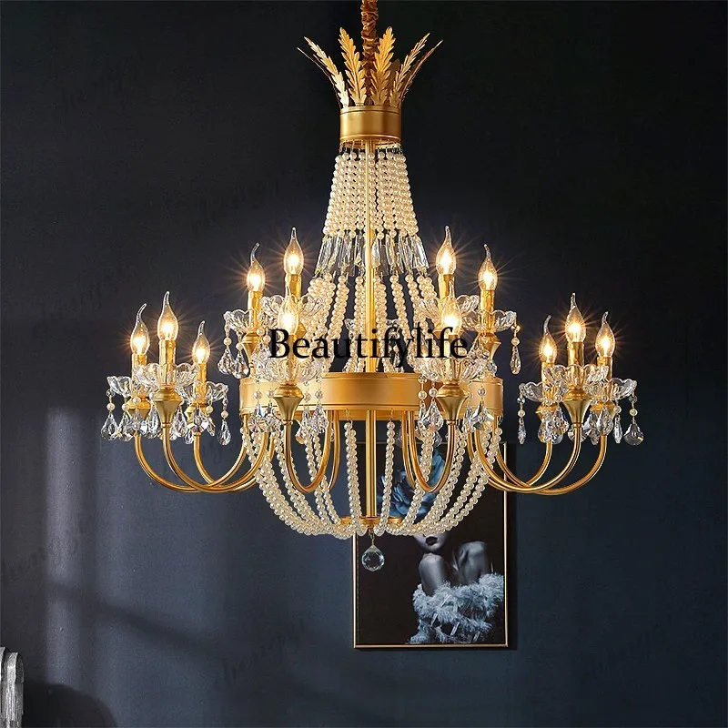 Duplex building middle floor atmosphere living room, French crystal lamp restaurant lobby project American hotel chandelier