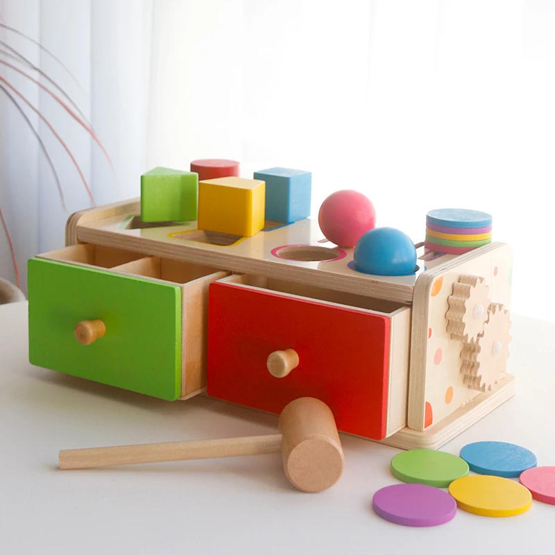 Montessori Wooden Sorting Stacking Toy for Kids Drawer Box Busy Board Matching Game Color Shape Sorting Toys Fine Motor Sensory