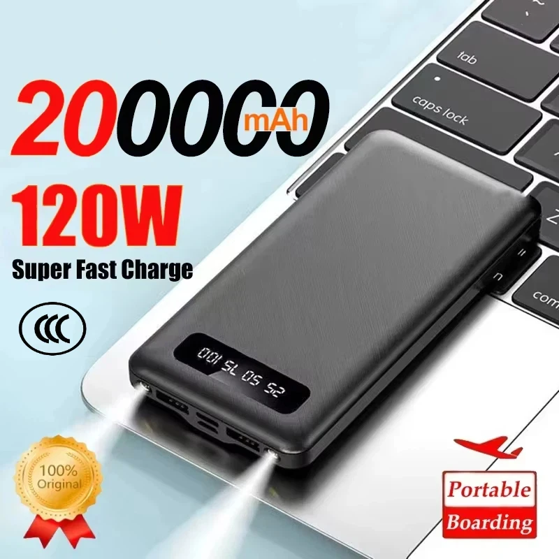 

Xiaomi 120 Вт Power Bank 200000 мАч Быстрая зарядка большой емкости Портативный внешний аккумулятор Светодиодный цифровой дисплей для IPhone Android НОВЫЙ