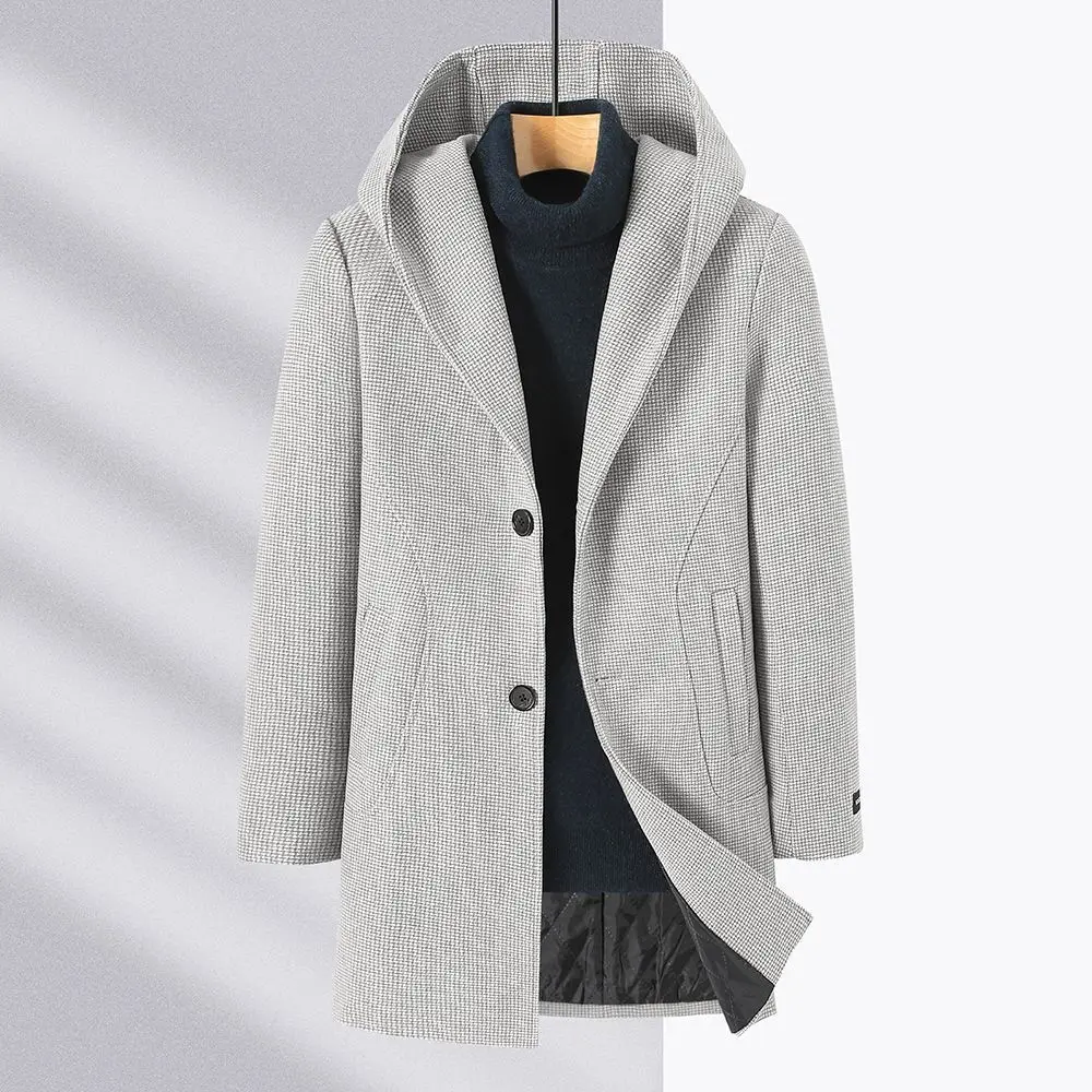 معطف صوفي للرجال متوسط الطول أنيق كوري Sle بقصة ضيقة شتاء دافئ من القطن ملابس خارجية Sli Urban Casual #1