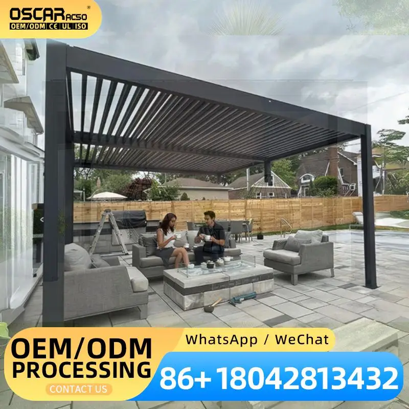Outdoor Aluminum Pergola 4x6m 6x7 10 Square Meters Patio With Blinds Sliding Glass Door for Garden Backyard Poolside pergola