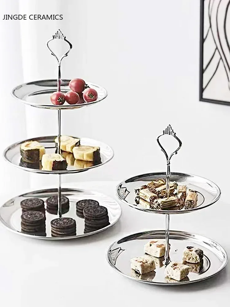 

Stainless Steel Fruit Plate European 3 Layer Snack Rack Cake Display Rack Dessert Plates Party Decoration Kitchen Storage Tray