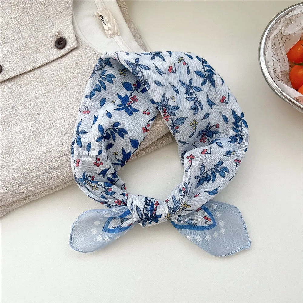 

Cashew Small Square Scarf Flower Floral Printed Silk Scarf Scarf Hair Band Blue White Square Handkerchief Clothing Accessories