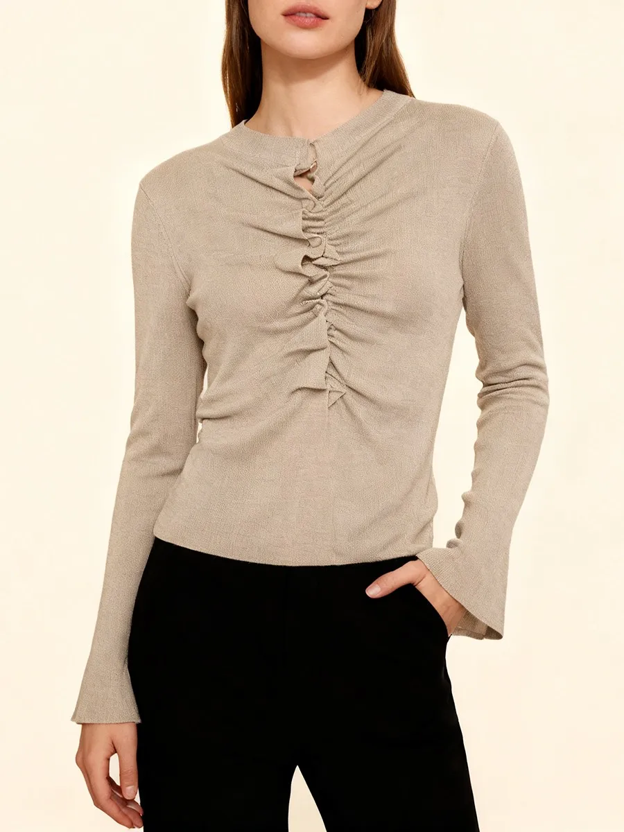 TWOTWINSTYLE sólido Oficina Baiscs suéter adelgazante para mujer cuello redondo manga larga Patchwork pliegues temperamento cárdigans mujer nuevo