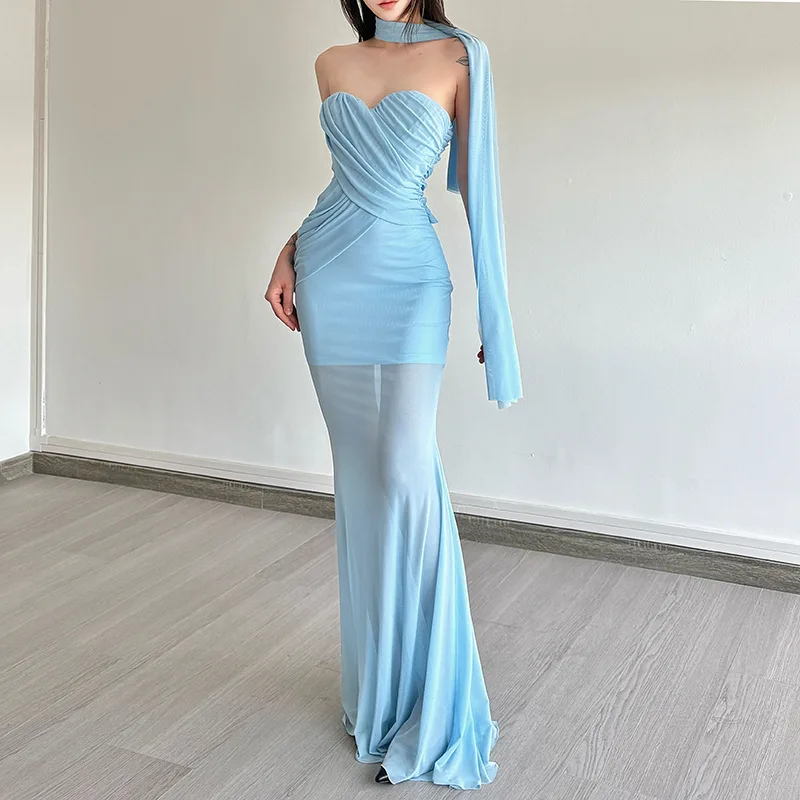 فستان نسائي جديد لصيف 2025 من Dr Ele Fi Tail Strapl بتصميم متجعد وثنيات تنورة عائمة عبر الحدود Sle #1