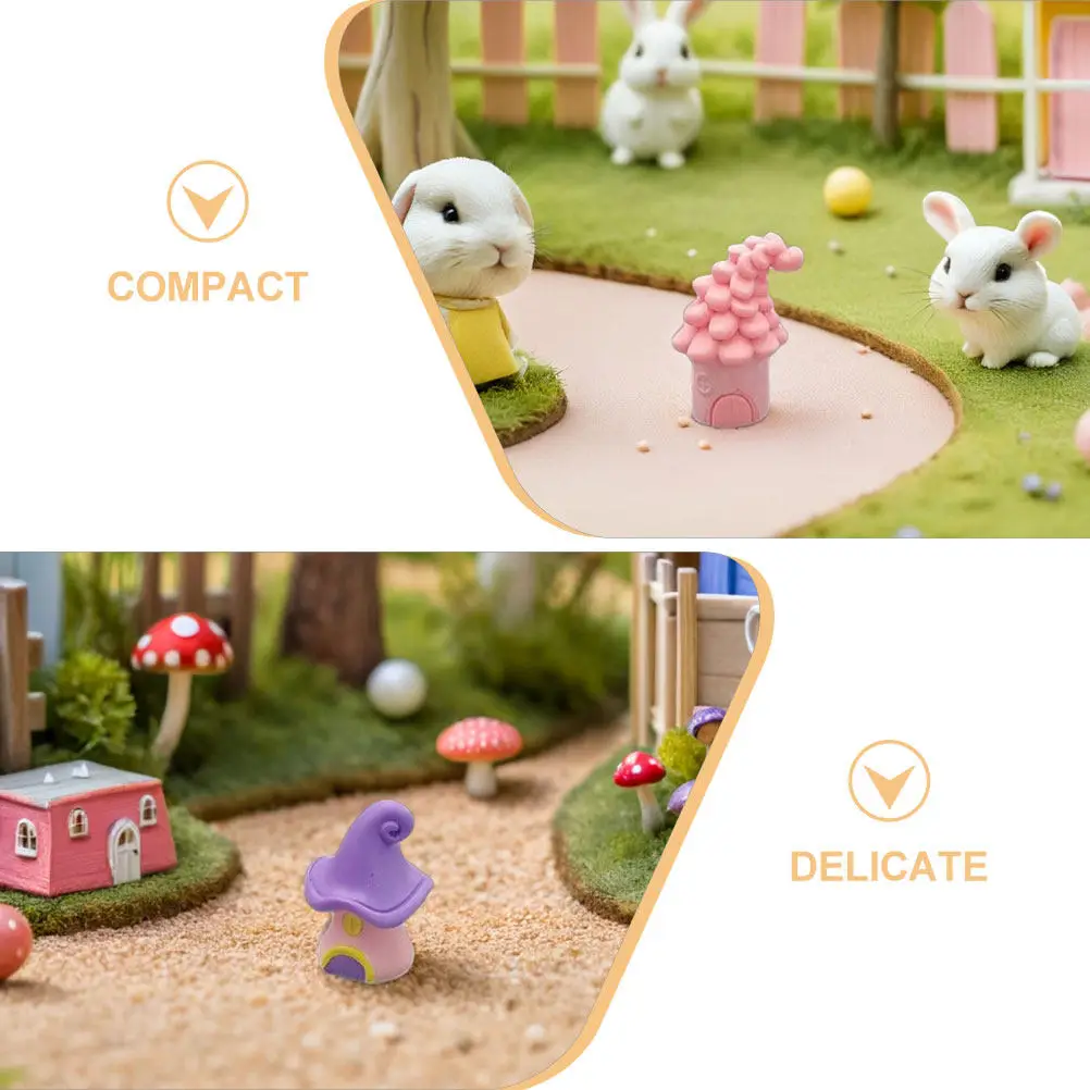 16 szt. Małe domeczki w kształcie grzybów z żywicy, dekoracje do bajkowego ogrodu, terrarium, rękodzieło DIY, kreatywna zabawa dla dzieci, aranżacja domu i ogrodu.