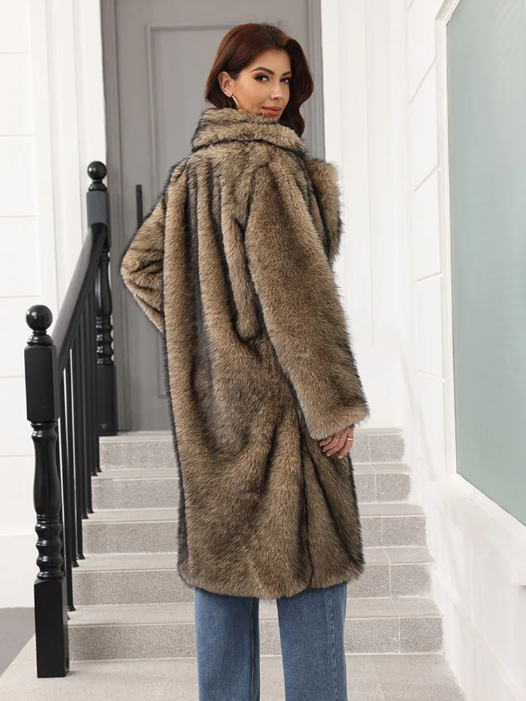 เสื้อโค้ทขนเฟอร์เทียมสำหรับผู้หญิง ZADORIN แฟชั่นฤดูหนาว ปกเสื้อแบบปกเชิ้ต ขนฟูยาว เสื้อผ้าผู้หญิง เสื้อโค้ทขนฟ็อกซ์เทียมหนา เสื้อคลุม