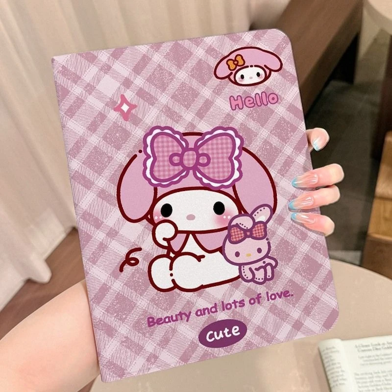 

Клетчатый милый розовый чехол Melody для планшетов iPad Pro 11 дюймов, 21, 9-го поколения, 10,2 дюйма, в виде книги, с трехсекционной подставкой, для iPad 11-го, 10-го поколения, Air 4, 5, Mini 6, Air 7