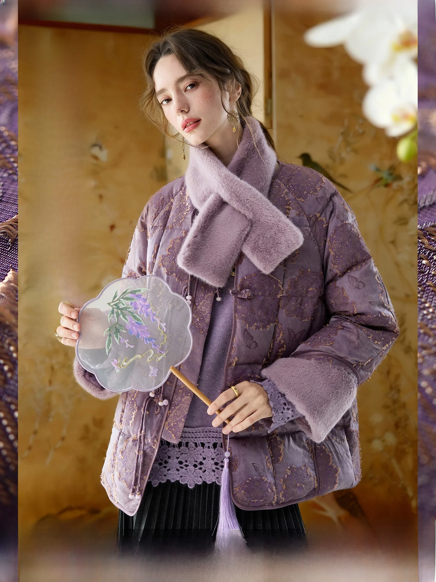 

New Chinese Sle High Loosen Du down Jaet Women's ort Coat Nine Layers Purple National Sle Winter Outerwear