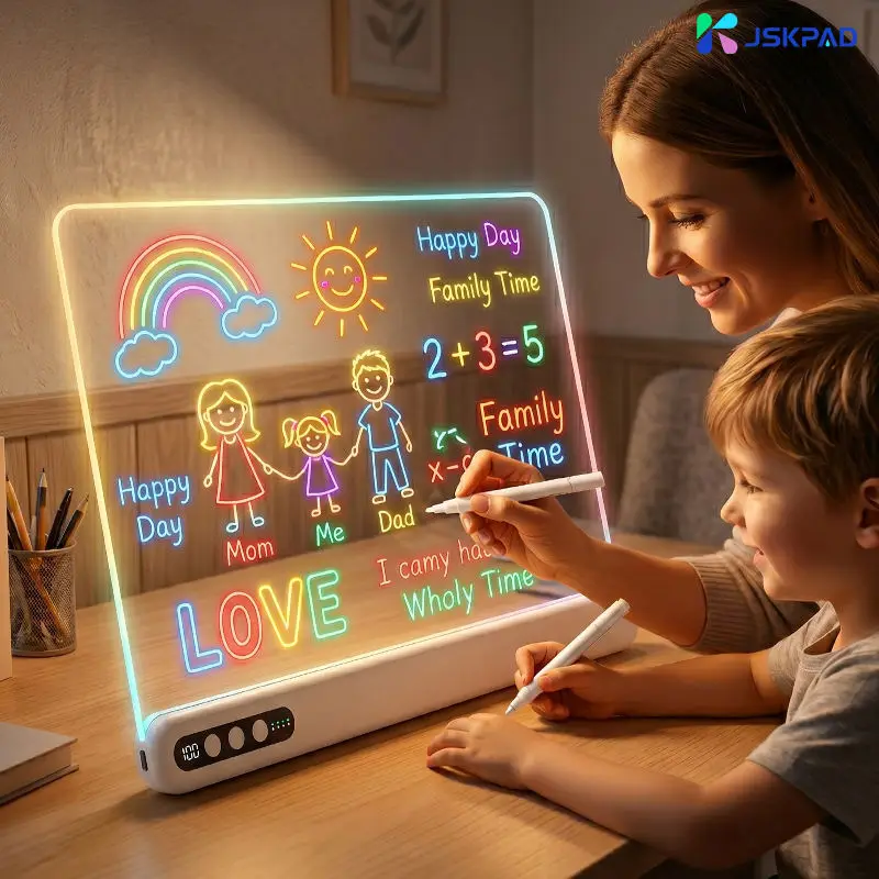 Quadro de Desenho LED para Crianças, Recarregável, com Luz Neon, Timer e Suporte Integrado, Bateria Digital