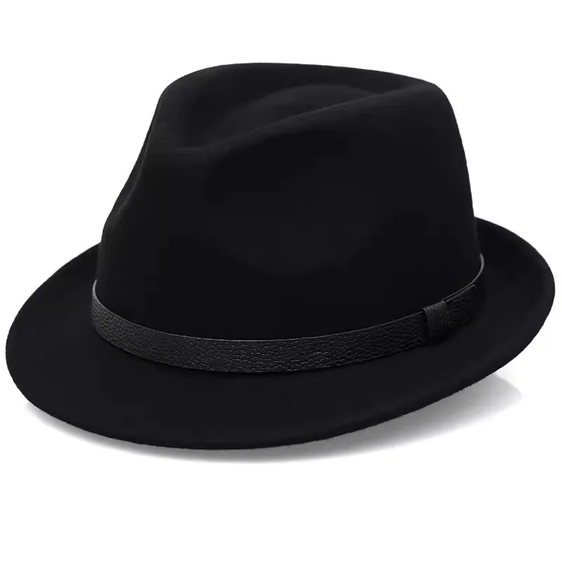 

Brand Design Women Belt Buckle Fedora Hat,Black Color Classic Wide Brim Floppy Panama Hat ,Small Roll Brim Top Hat