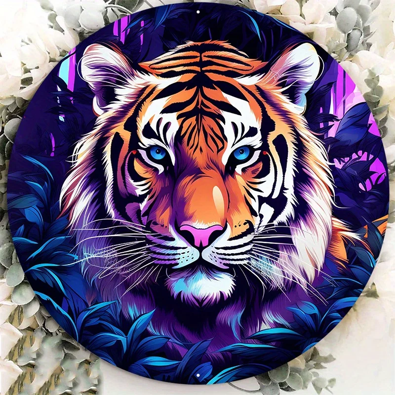 

Aluminum Metal Sign Welcome Wreath, Circular Mark, Suitable for Wall, Home Decoration, Gifts, Bengal Tiger, 8x8Inch, 1Pc