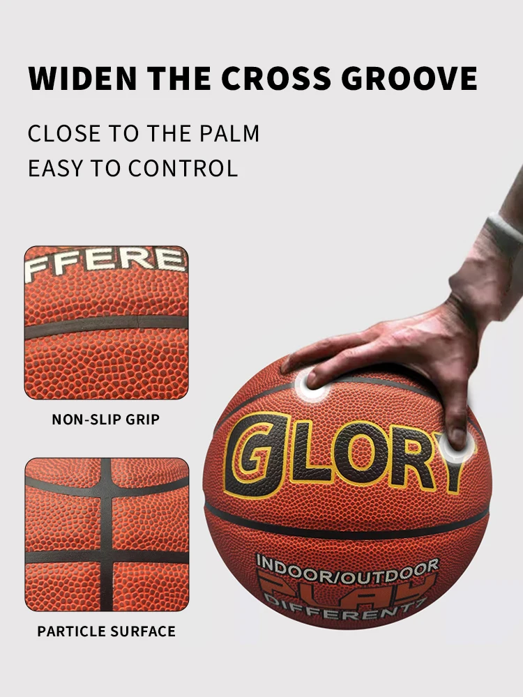 GLORY Brown Basketball Junior Adulto Interior e Exterior Universal Alta Elasticidade Anti Desgaste Borracha No.7 Basquete