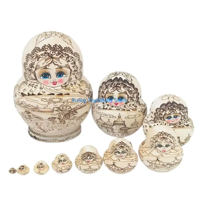 Rosyjskie lalki gniazdujące tradycyjne ręcznie rzeźbione 10 warstw drewniana Matrioszka edukacyjna zabawka dla dzieci prezent