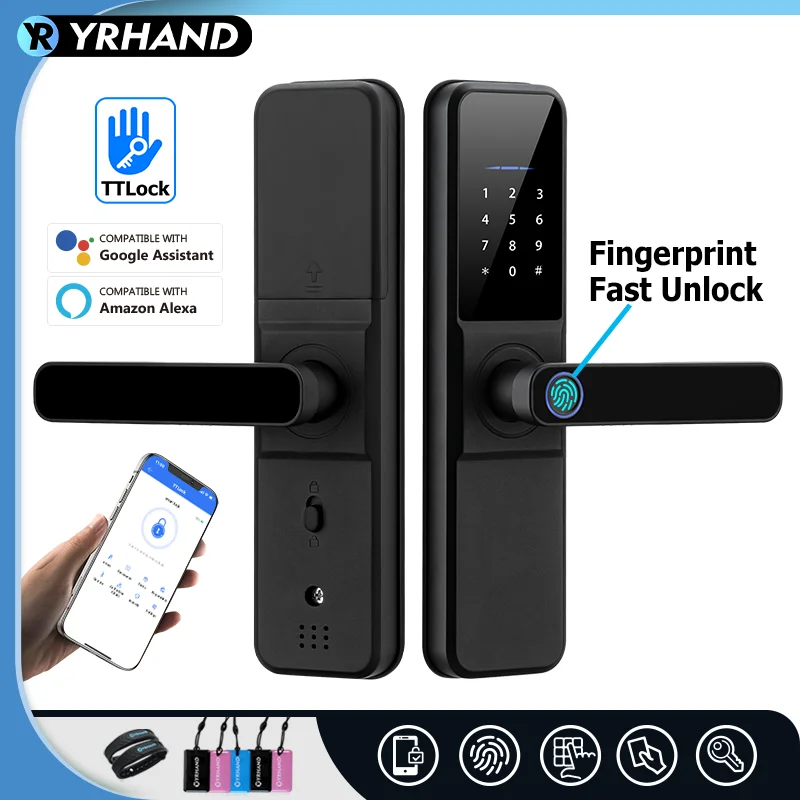 YRHAND H01 Ttlock APP Electronic Smart Door Lock With Biometric Fingerprint Work with Google home Aleax For home or Hotel