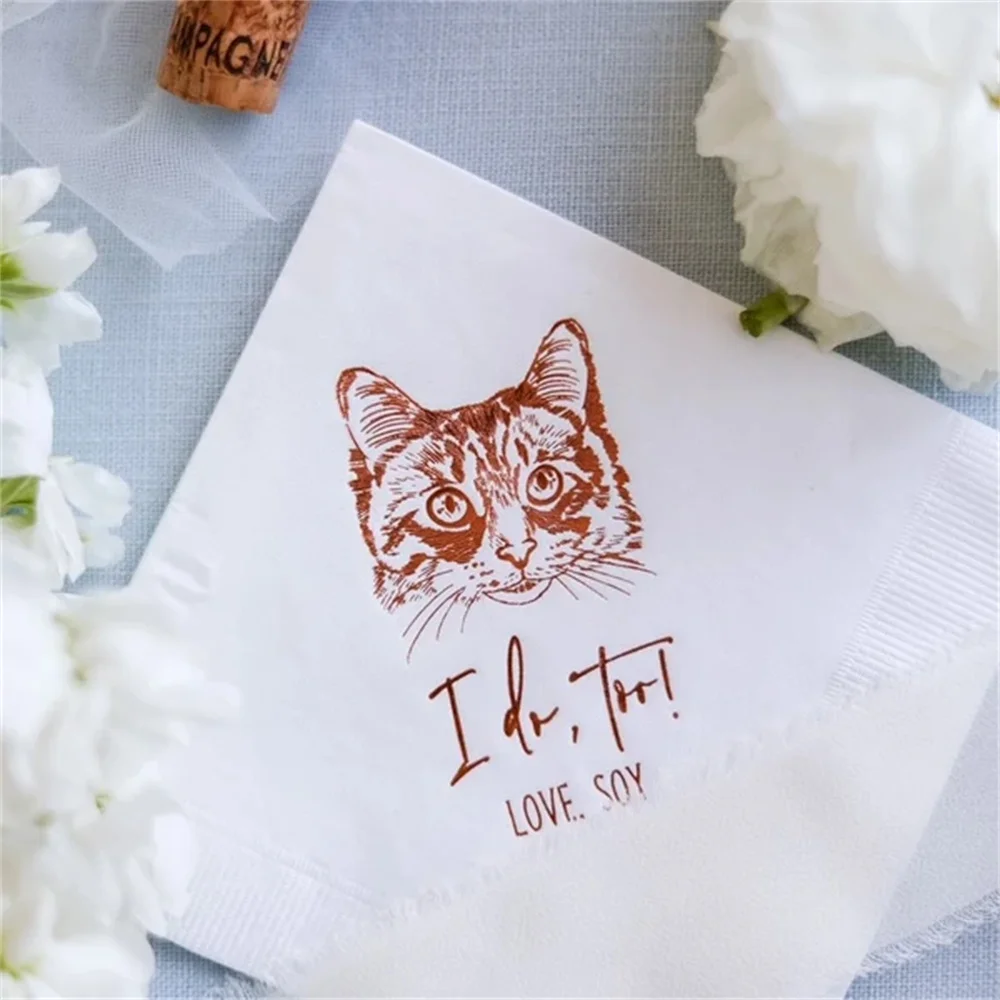 

Custom Illustrated Cat Wedding Napkins, Bridal Shower, Engagement Party,Bar Napkins,Personalized Pet Wedding Napkins,Pet Napkins