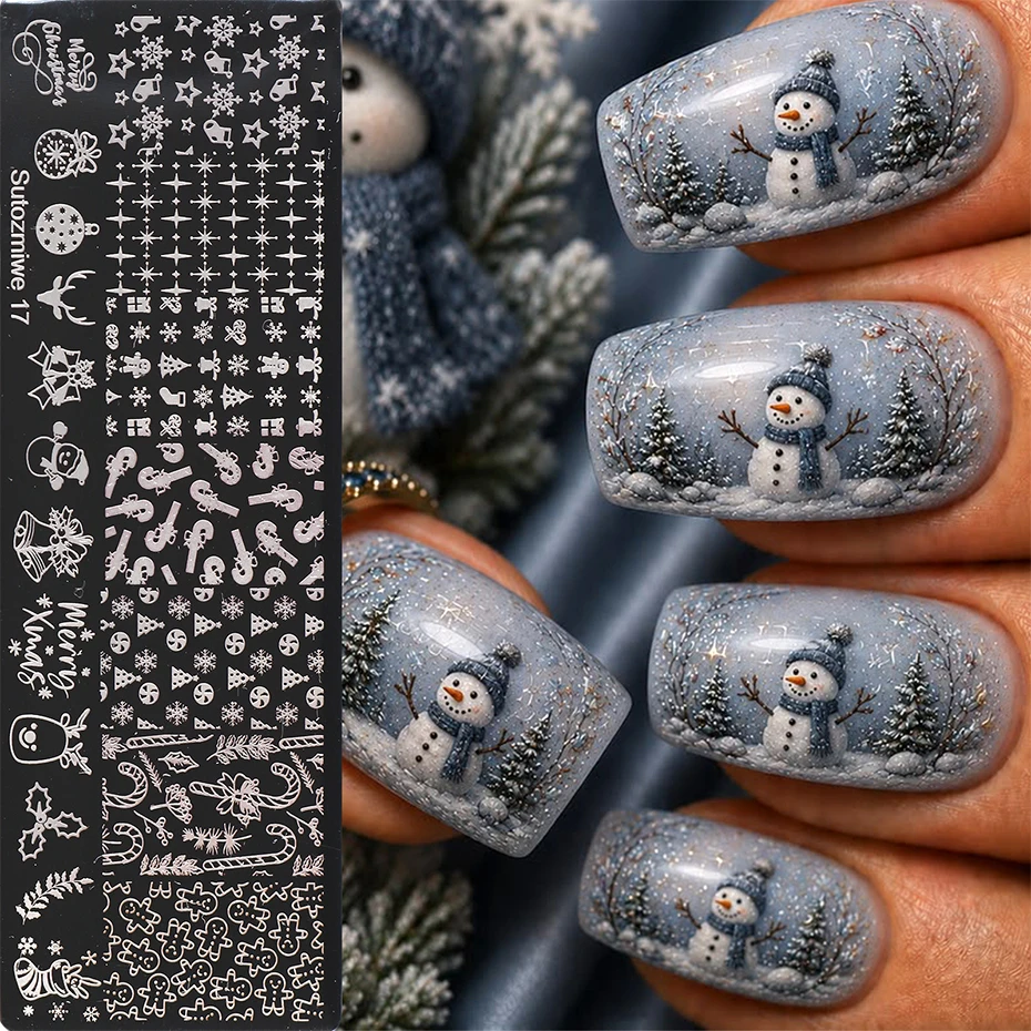 Gingerbread Man Snowflake Nail Stamping Plate Christmas Candy Cane Snowflake Nail Art Printing Template Pattern Stamp Stencil