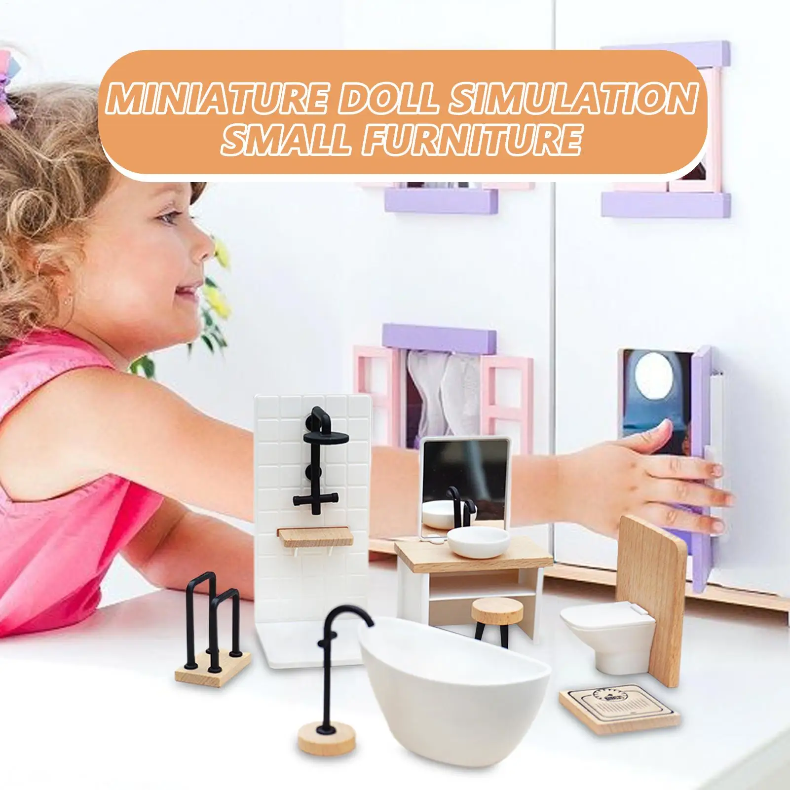 Puppenhaus-Badezimmer-Set im Maßstab 1:12, Badezimmerszene, Modell, Simulationsmöbel, Rollenspiel-Zubehör für Jungen und Mädchen, Puppenhaus