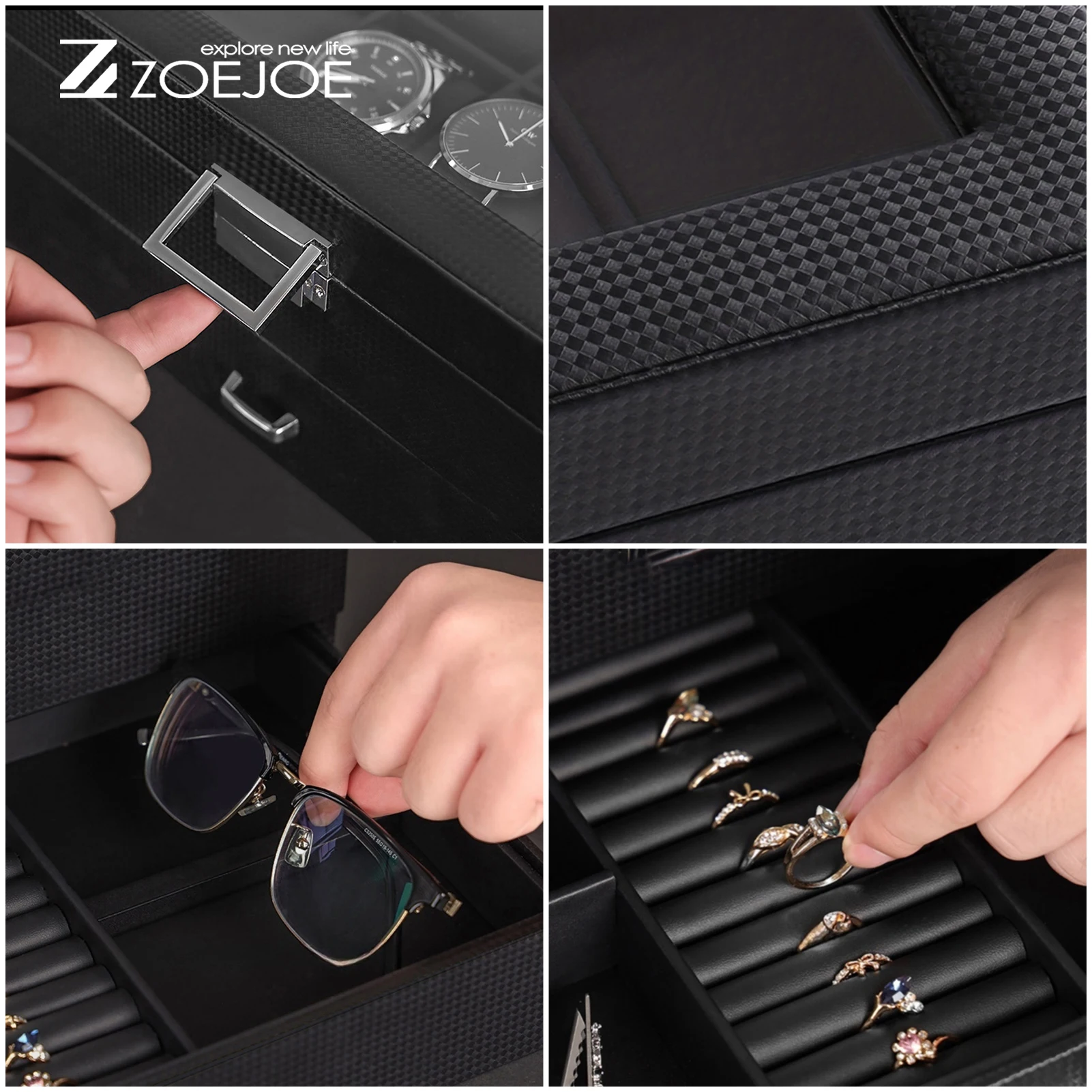 กล่องเก็บอุปกรณ์เสริมนาฬิกาแบบสองชั้น แท่นโชว์เครื่องประดับนาฬิกา หนัง PU 3 สี กล่องใส่สร้อยคอและนาฬิกา ของขวัญวันหยุด