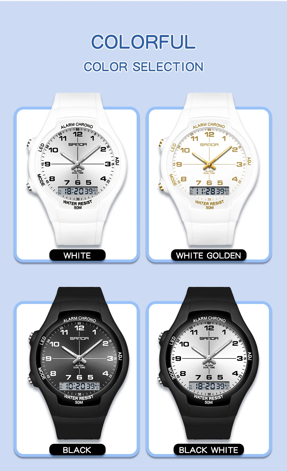 SANDA SD6320 ساعة كوارتز عصرية فاخرة وخفيفة الوزن مقاومة للماء ومزاج بسيط وساعة إلكترونية كاجوال