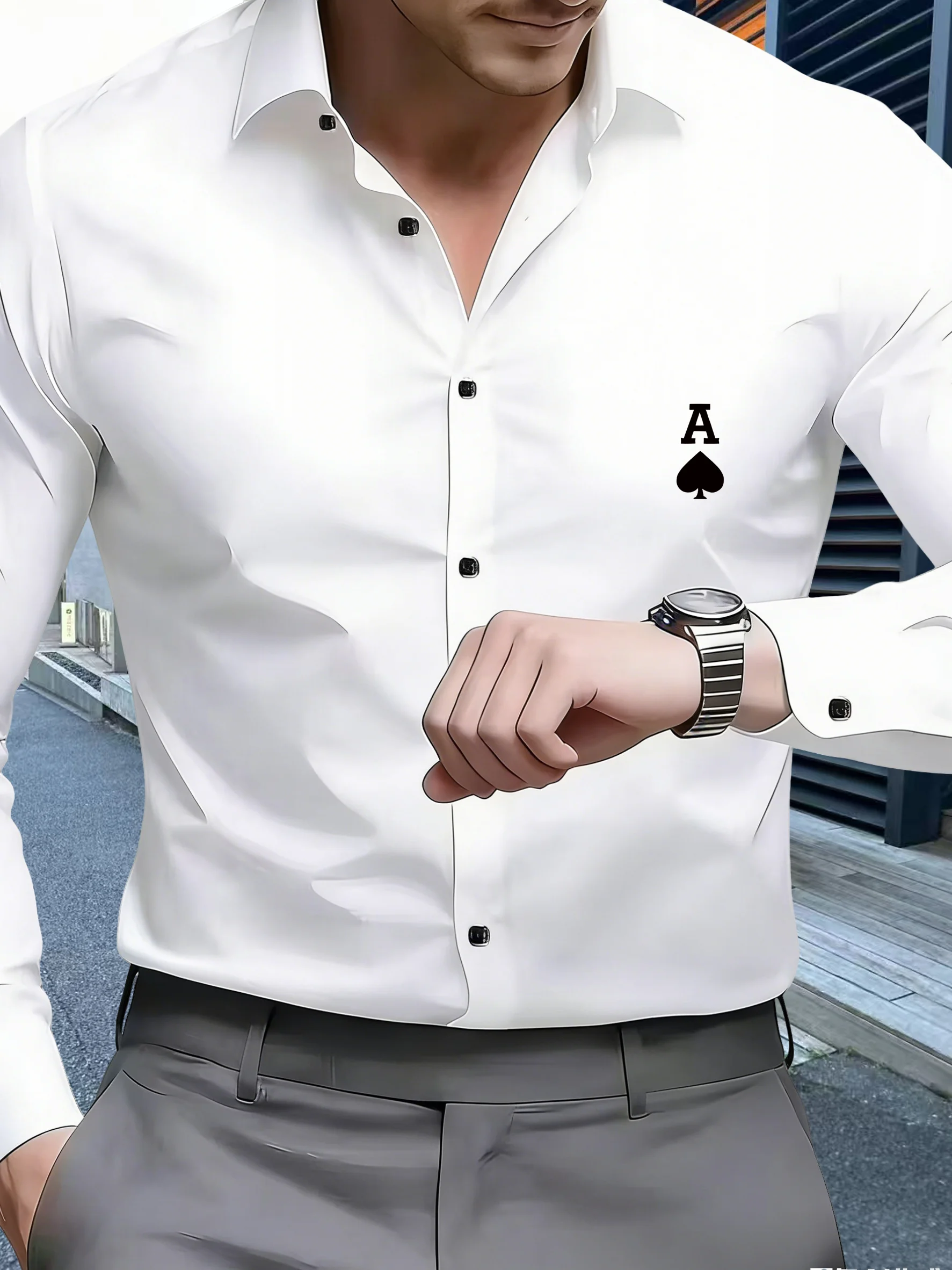 Herren-Businesshemd mit Spaten-A-Muster, bedrucktes Langarm-T-Shirt und lässiges Hemd mit Button-Down-Kragen, Alltagshemd.
