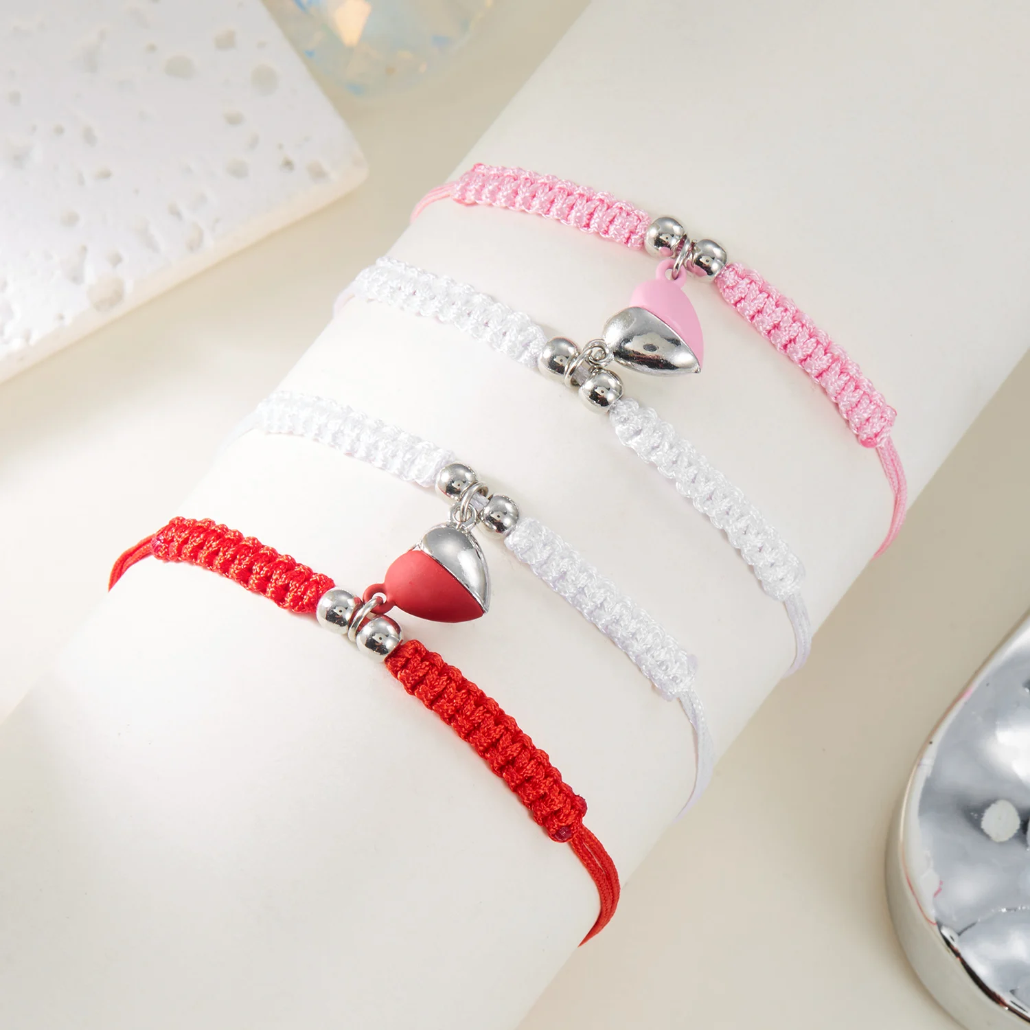 2-teiliges einfaches glückliches rotes Seil-geflochtenes Armband für Damen und Herren, romantisches Herz, magnetisches Paar, passende Armbänder, Freundschaftsschmuck – Detail 28